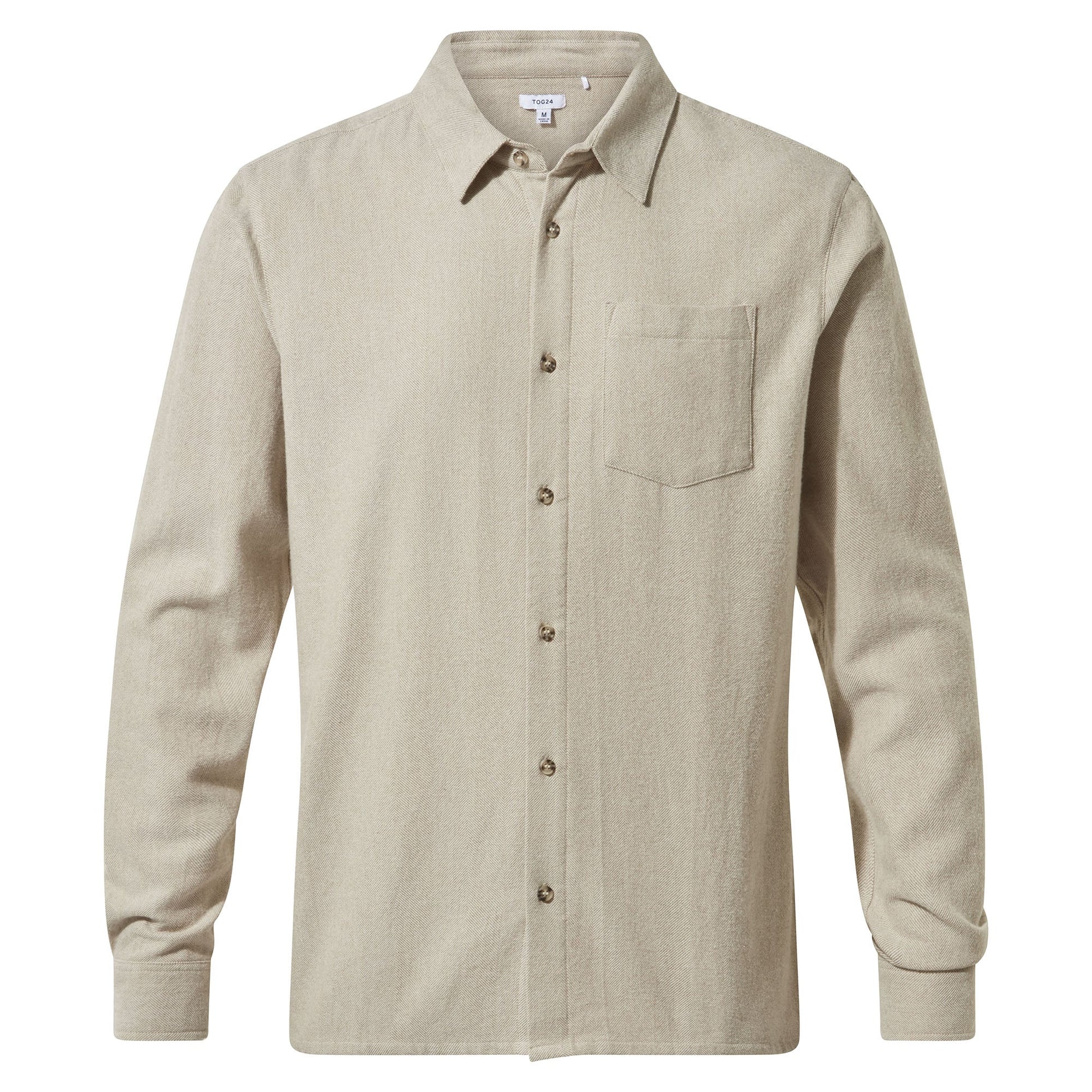 Draper Mens Long Sleeve Cotton Herringbone Shirt - Hazelnut