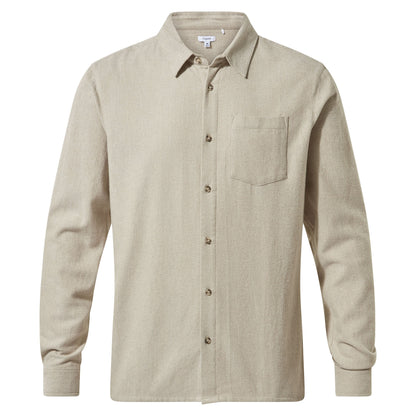 Draper Mens Long Sleeve Cotton Herringbone Shirt - Hazelnut