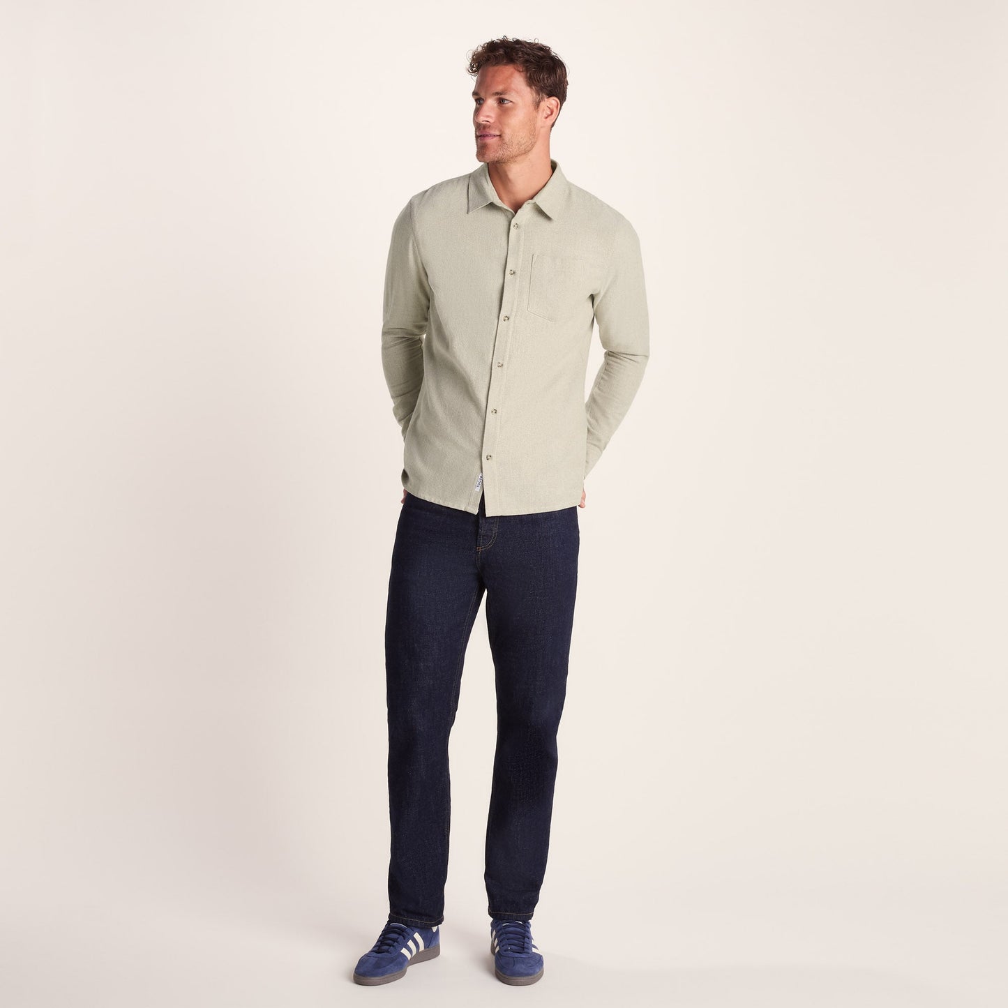 Draper Mens Long Sleeve Cotton Herringbone Shirt - Hazelnut