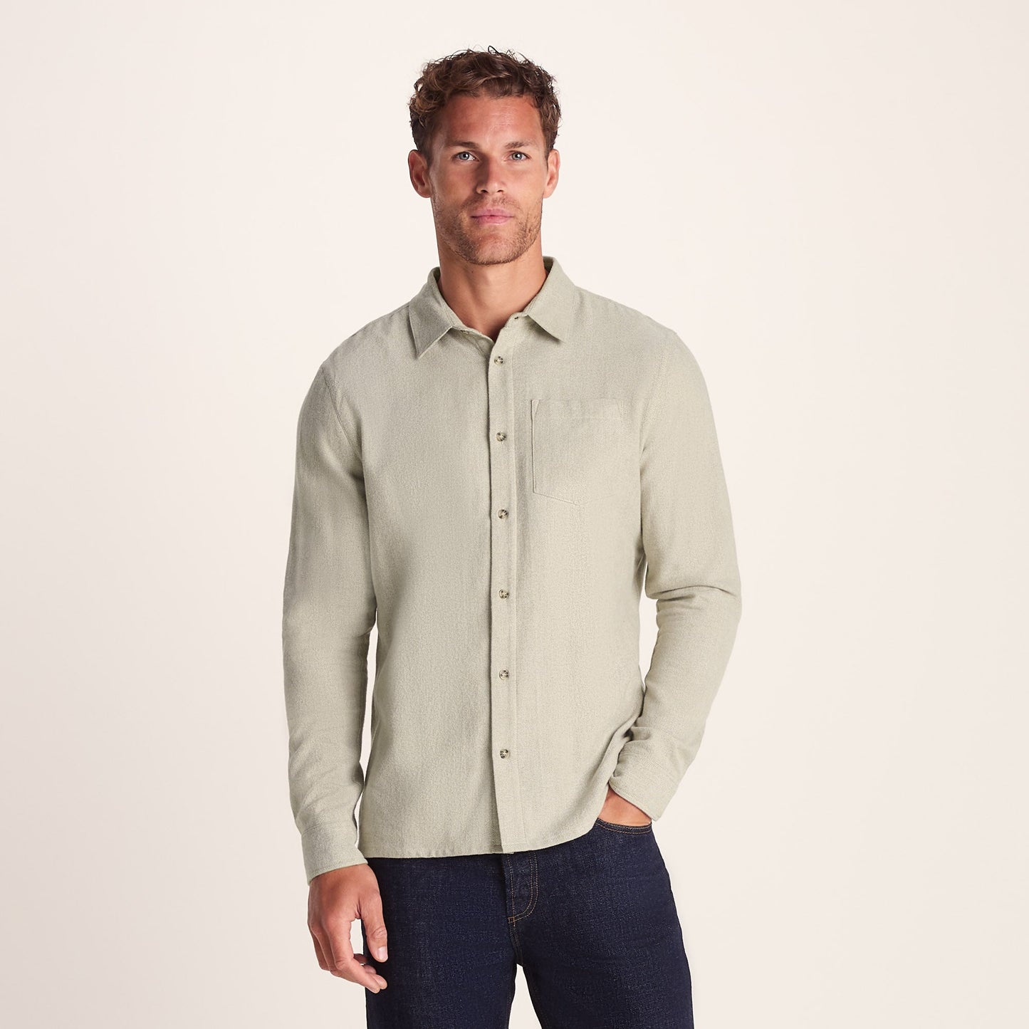 Draper Mens Long Sleeve Cotton Herringbone Shirt - Hazelnut