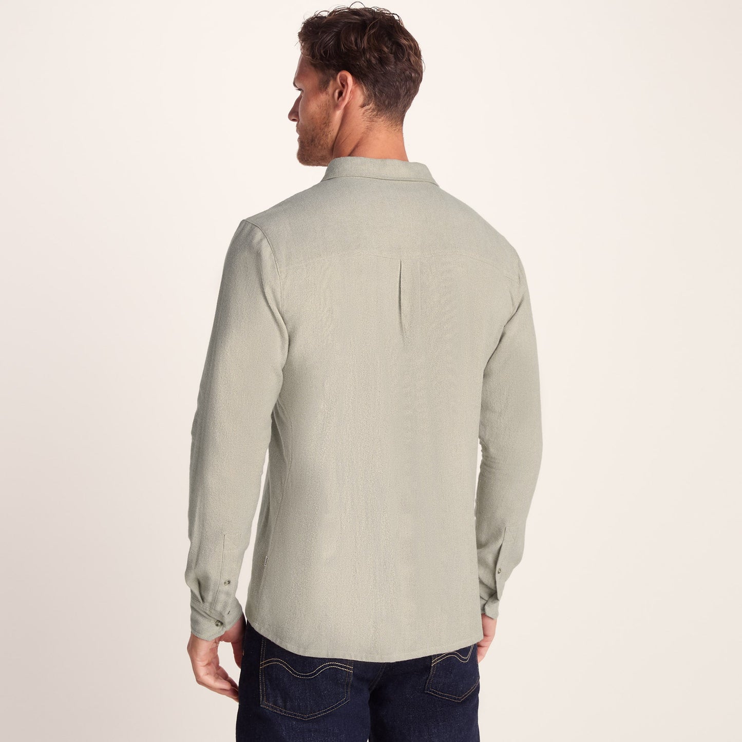 Draper Mens Long Sleeve Cotton Herringbone Shirt - Hazelnut