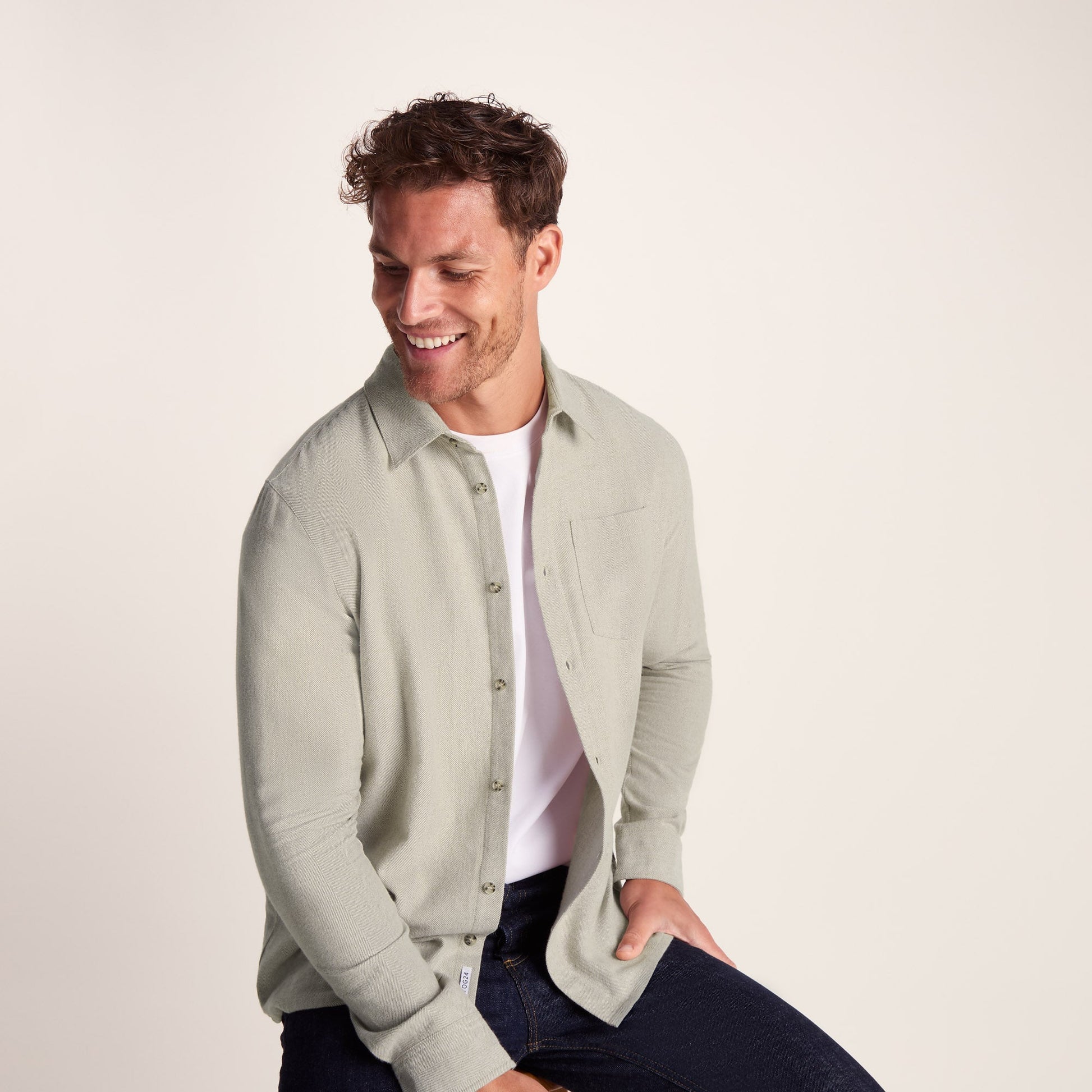 Draper Mens Long Sleeve Cotton Herringbone Shirt - Hazelnut