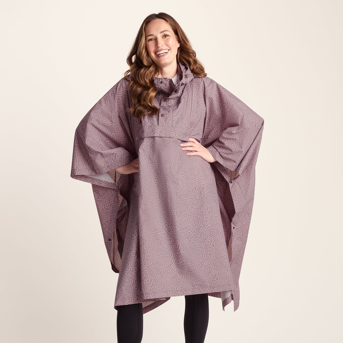 Drench Unisex Waterproof Poncho - Dusky Pink Wiggle Print