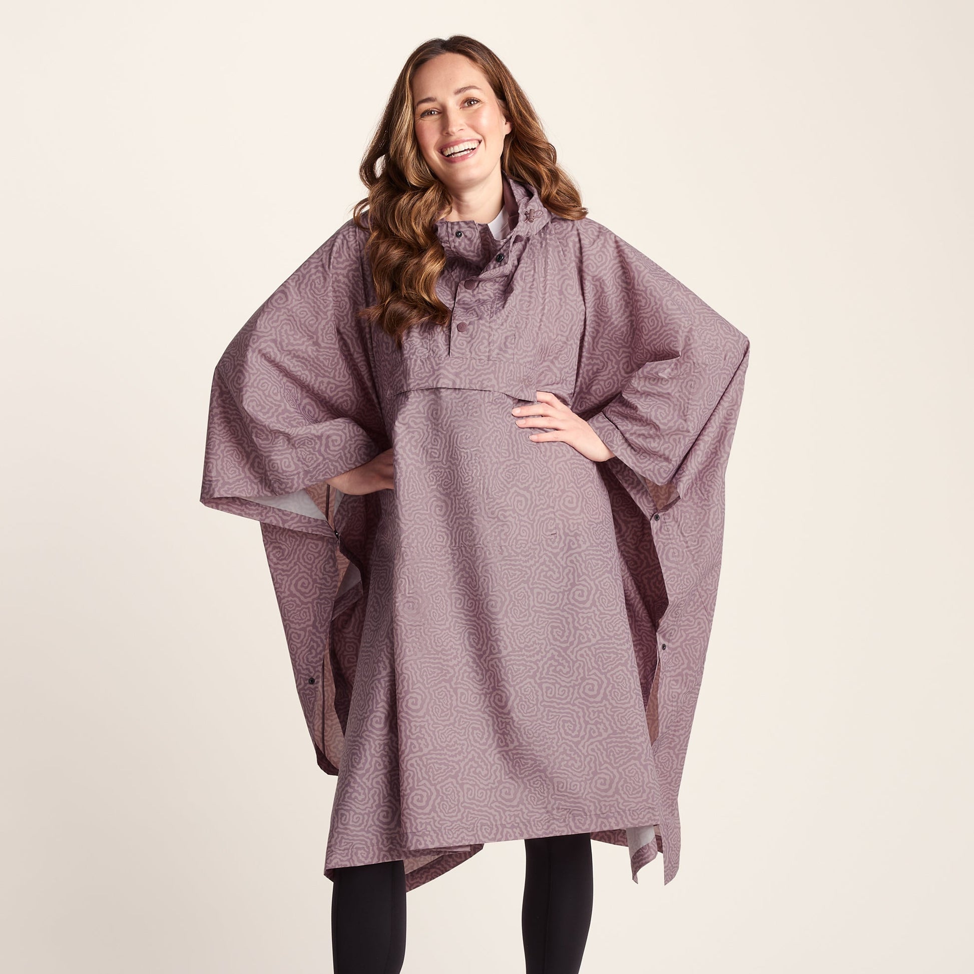 Drench Unisex Waterproof Poncho - Dusky Pink Wiggle Print