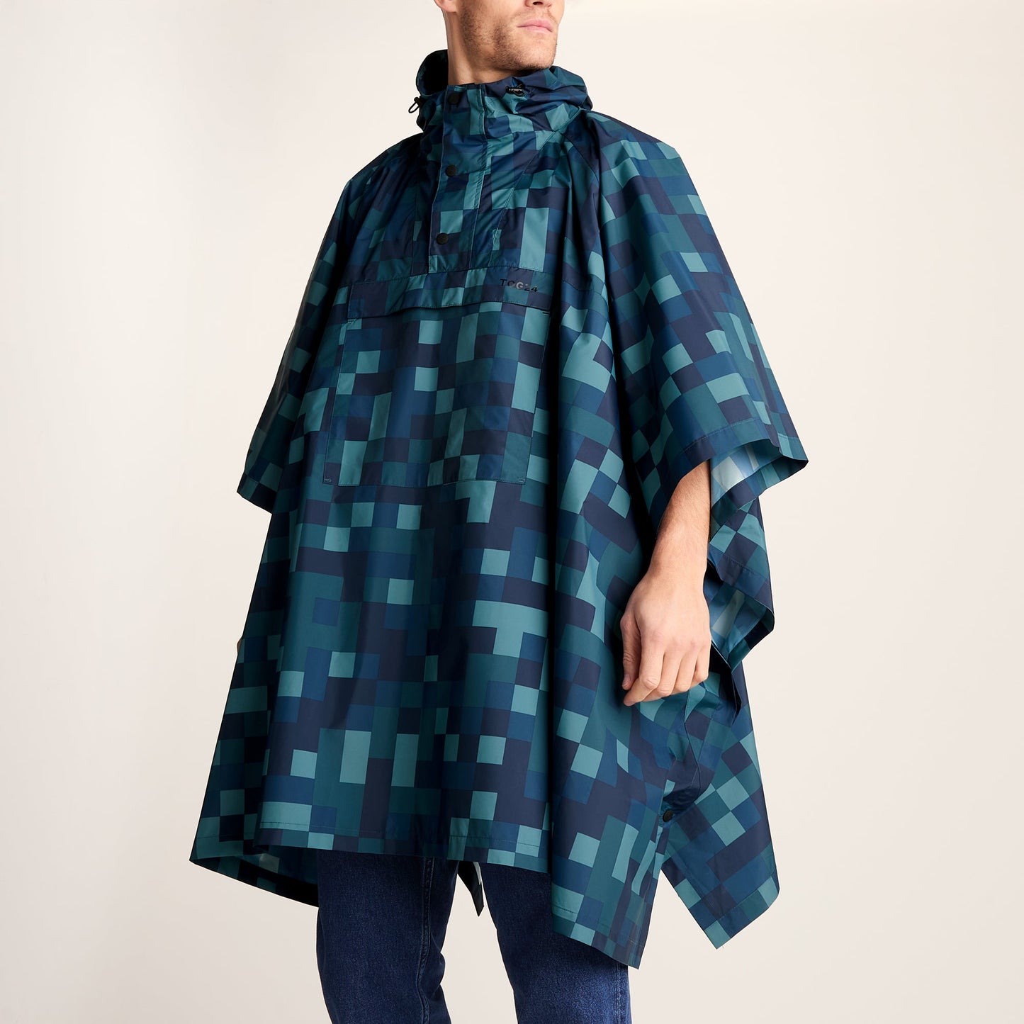 Drench Unisex Waterproof Poncho - Blue Pixel Print