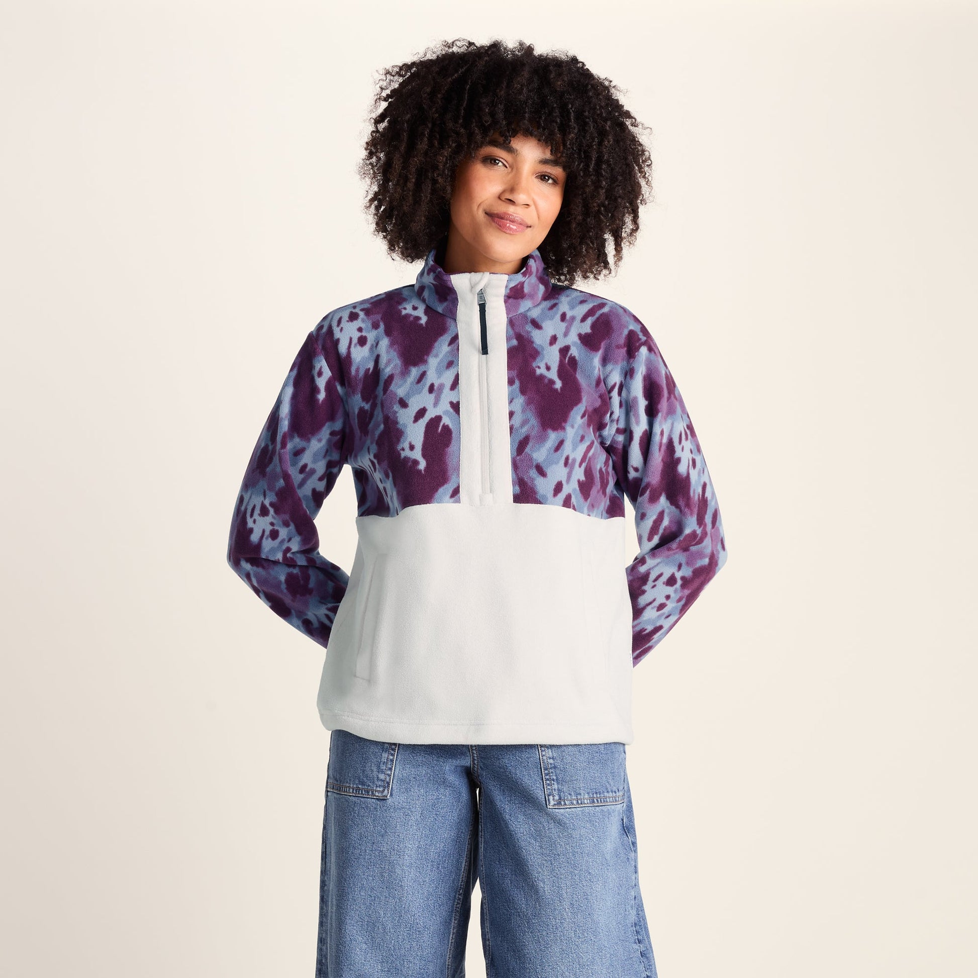 Eden Womens Relaxed Fit Microfleece Zip Neck - Smokey Blue Print