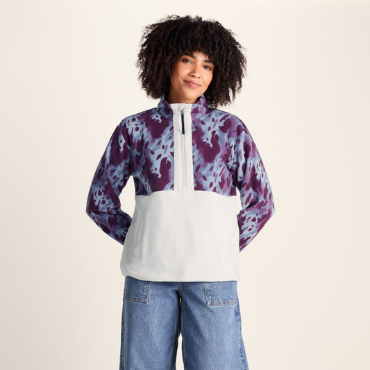Eden Womens Relaxed Fit Microfleece Zip Neck - Smokey Blue Print