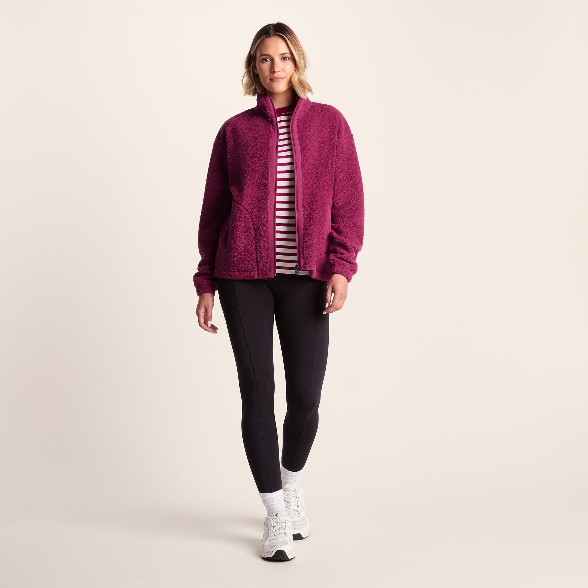 Emilie Womens Relaxed Fit Sherpa Fleece - Washed Burgundy