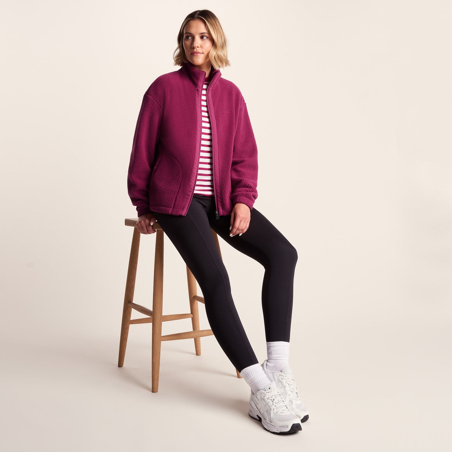 Emilie Womens Relaxed Fit Sherpa Fleece - Washed Burgundy