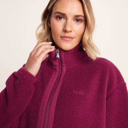 Emilie Womens Relaxed Fit Sherpa Fleece - Washed Burgundy