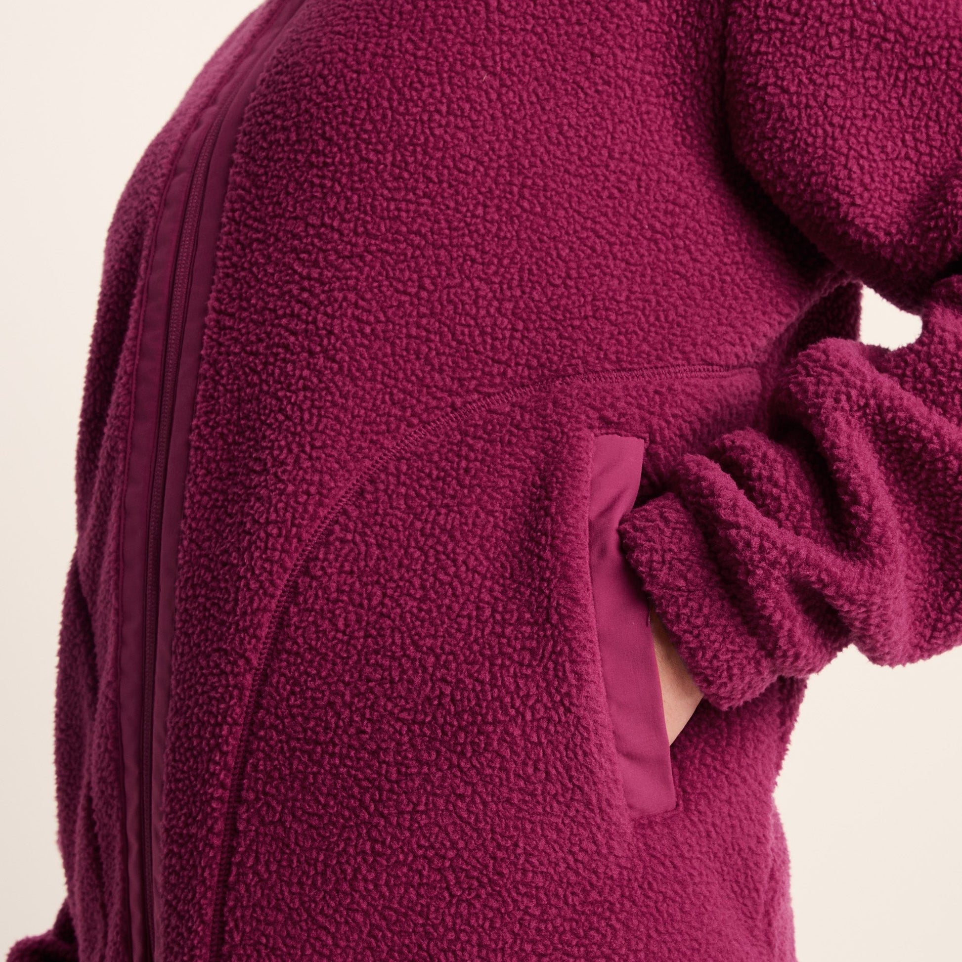 Emilie Womens Relaxed Fit Sherpa Fleece - Washed Burgundy