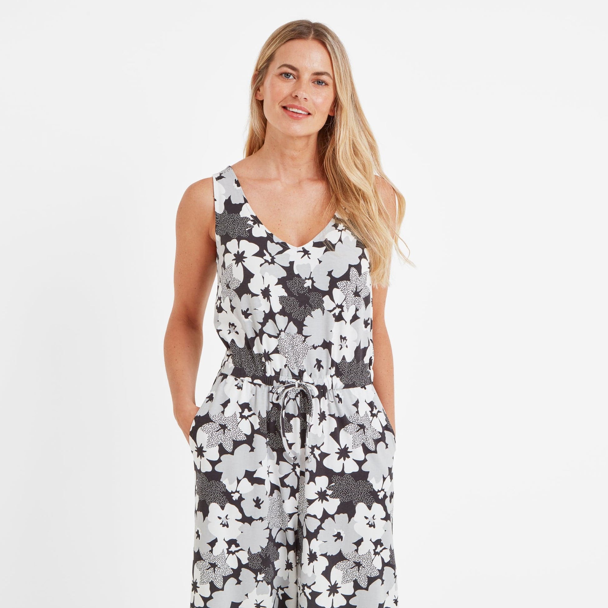 Emmie Womens Supersoft Jumpsuit - Black Floral Print