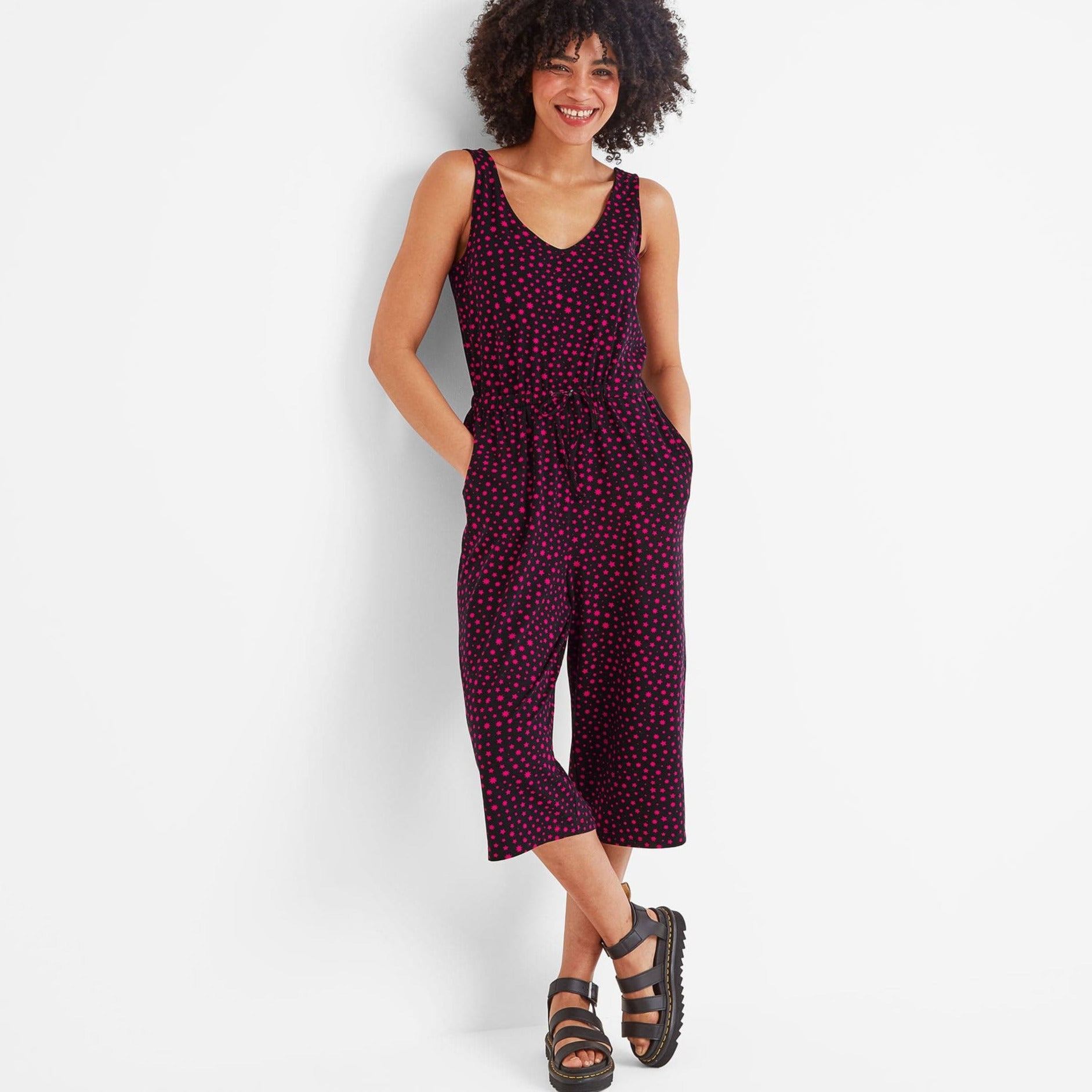 Emmie Womens Supersoft Jumpsuit - Magenta Star Print