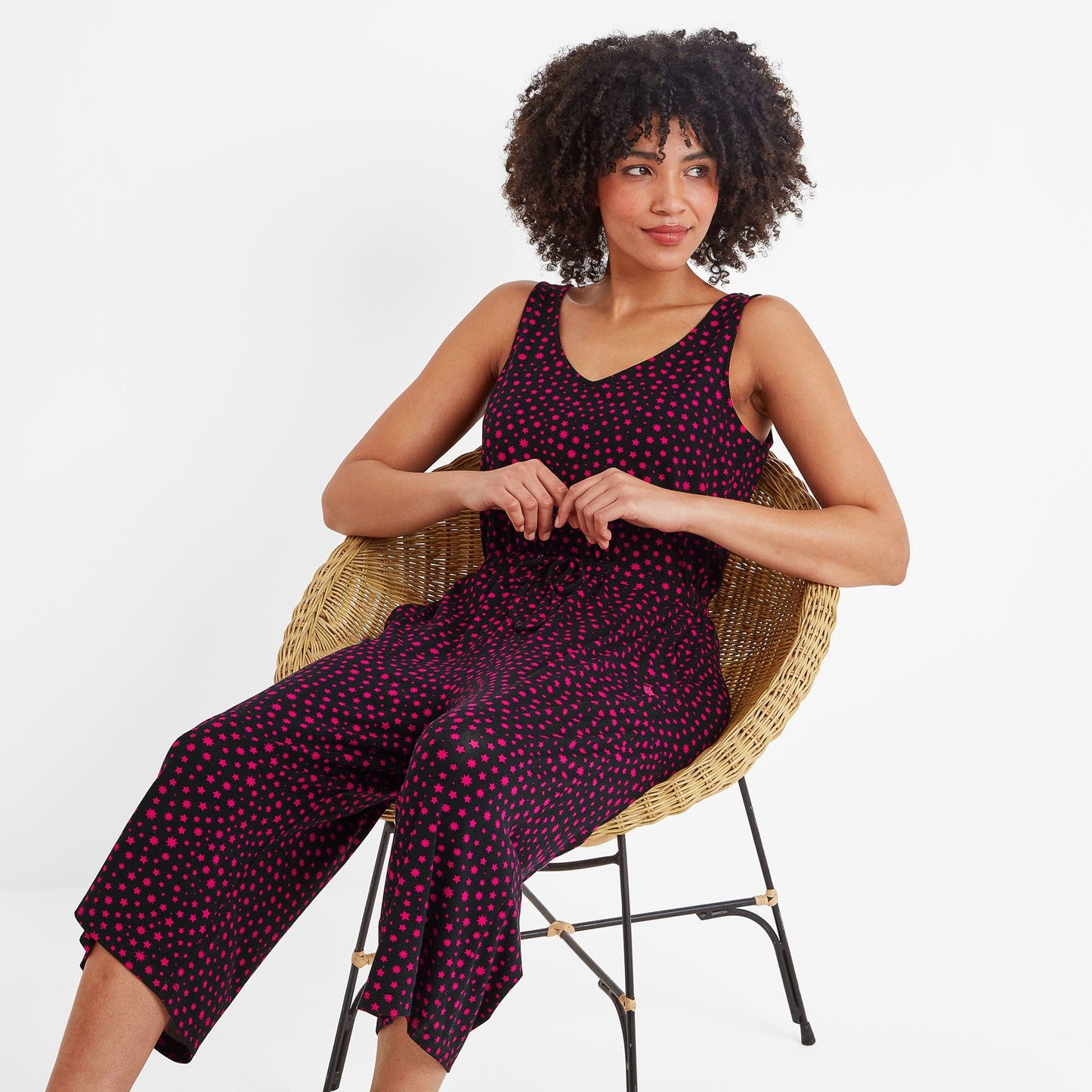 Emmie Womens Supersoft Jumpsuit - Magenta Star Print
