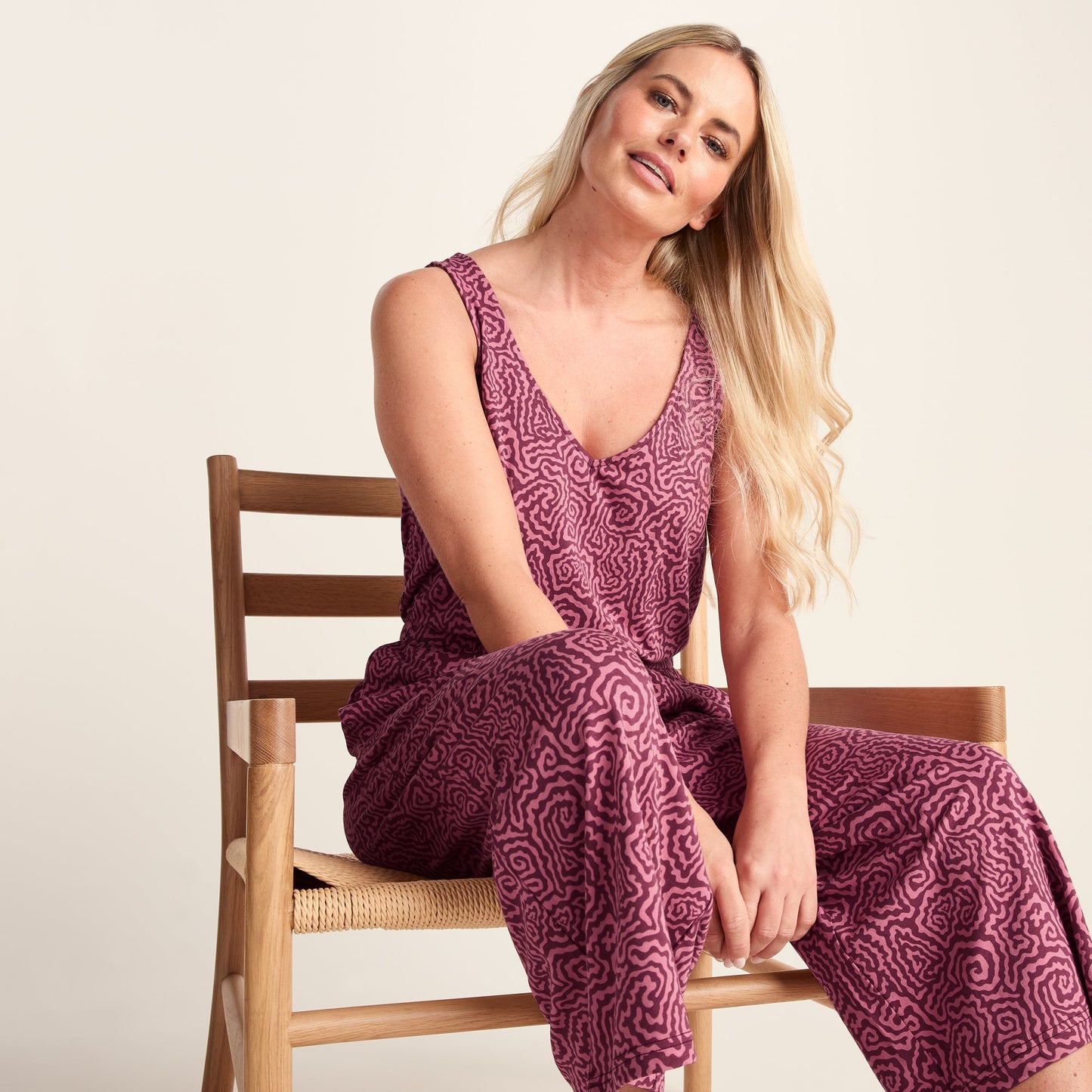 Emmie Womens Supersoft Jumpsuit - Black Raspberry Wiggle Print