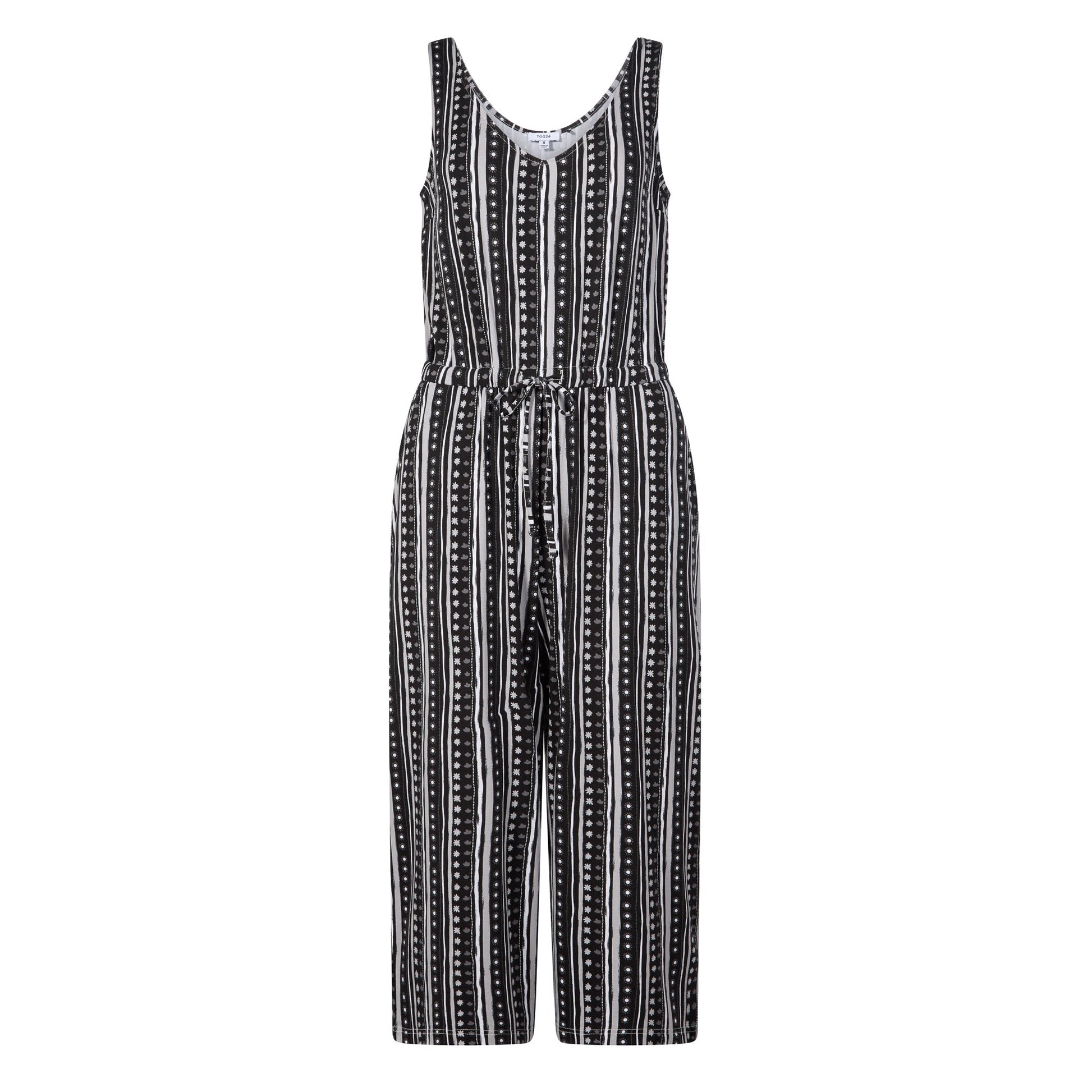 Emmie Womens Supersoft Jumpsuit - Black Doodle Stripe Print