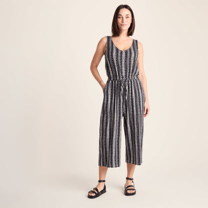Emmie Womens Supersoft Jumpsuit - Black Doodle Stripe Print