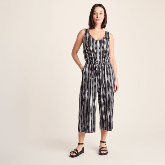 Emmie Womens Supersoft Jumpsuit - Black Doodle Stripe Print