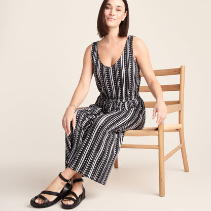 Emmie Womens Supersoft Jumpsuit - Black Doodle Stripe Print