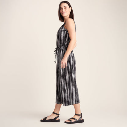 Emmie Womens Supersoft Jumpsuit - Black Doodle Stripe Print