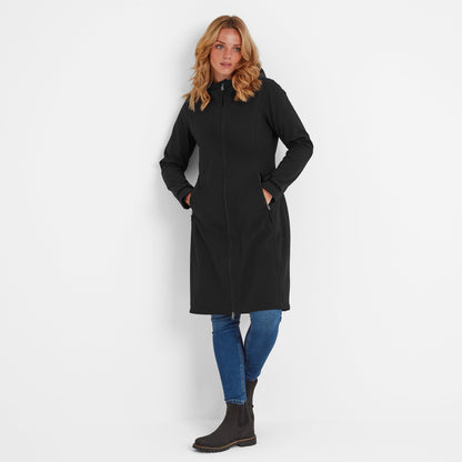 Enya Womens Longline Shower Resistant Softshell Jacket - Black