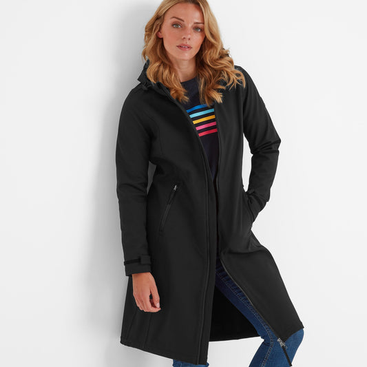 Enya Womens Longline Shower Resistant Softshell Jacket - Black