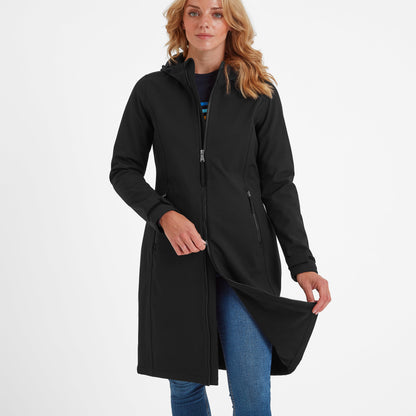 Enya Womens Longline Shower Resistant Softshell Jacket - Black