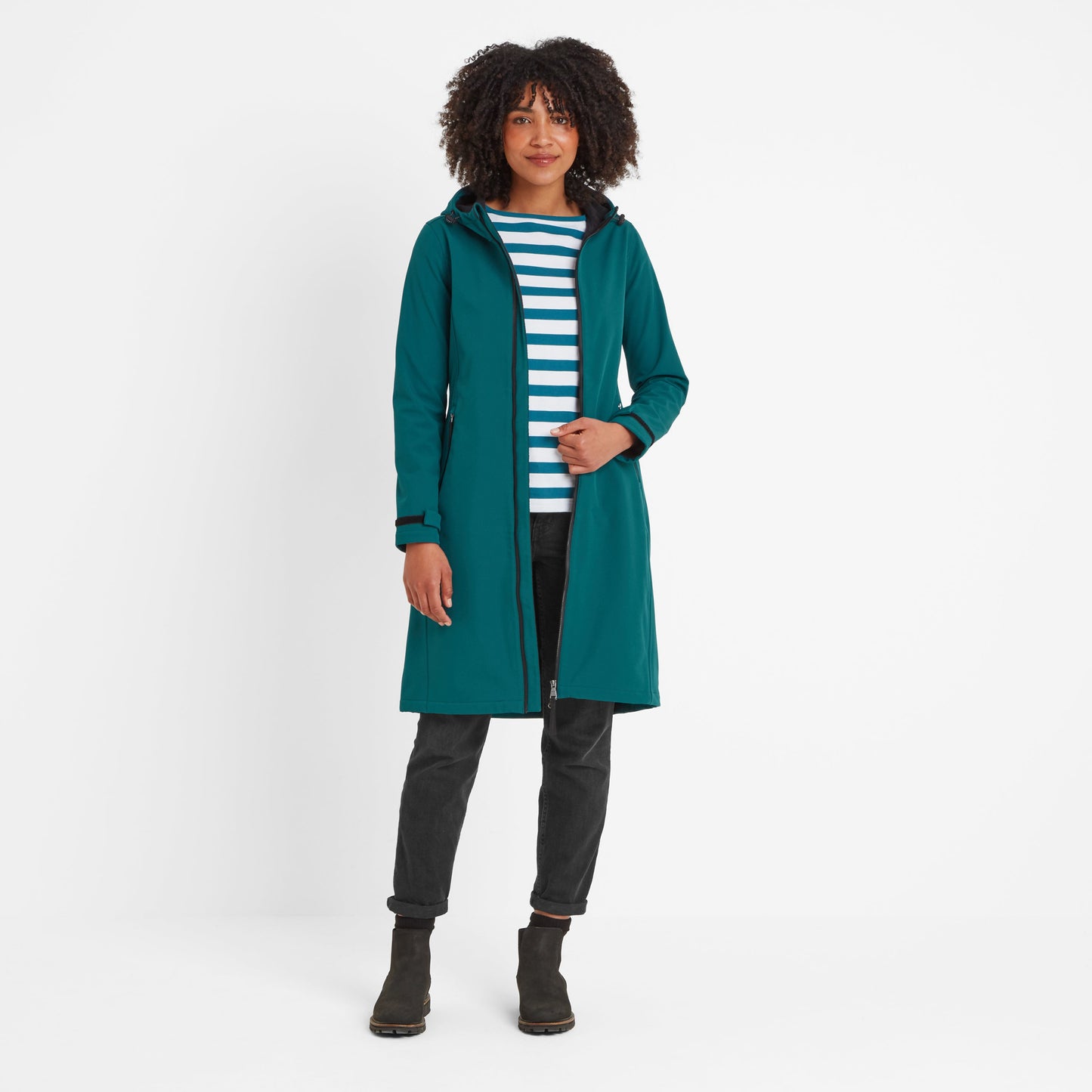Enya Womens Longline Shower Resistant Softshell Jacket - Deep Teal