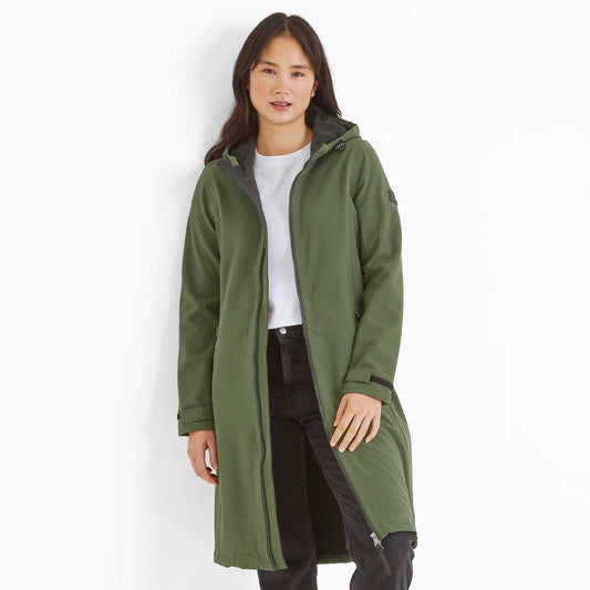 Enya Womens Longline Shower Resistant Softshell Jacket - Dark Green