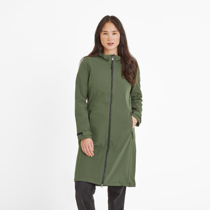 Enya Womens Longline Shower Resistant Softshell Jacket - Dark Green