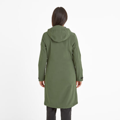 Enya Womens Longline Shower Resistant Softshell Jacket - Dark Green