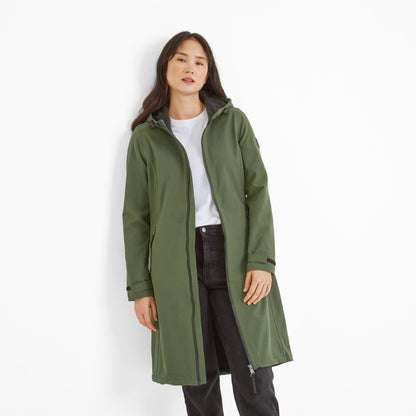 Enya Womens Longline Shower Resistant Softshell Jacket - Dark Green
