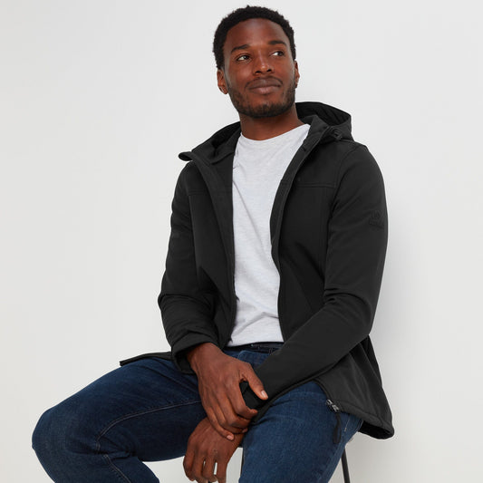 Feizor Mens Shower Resistant Softshell Hooded Jacket - Black