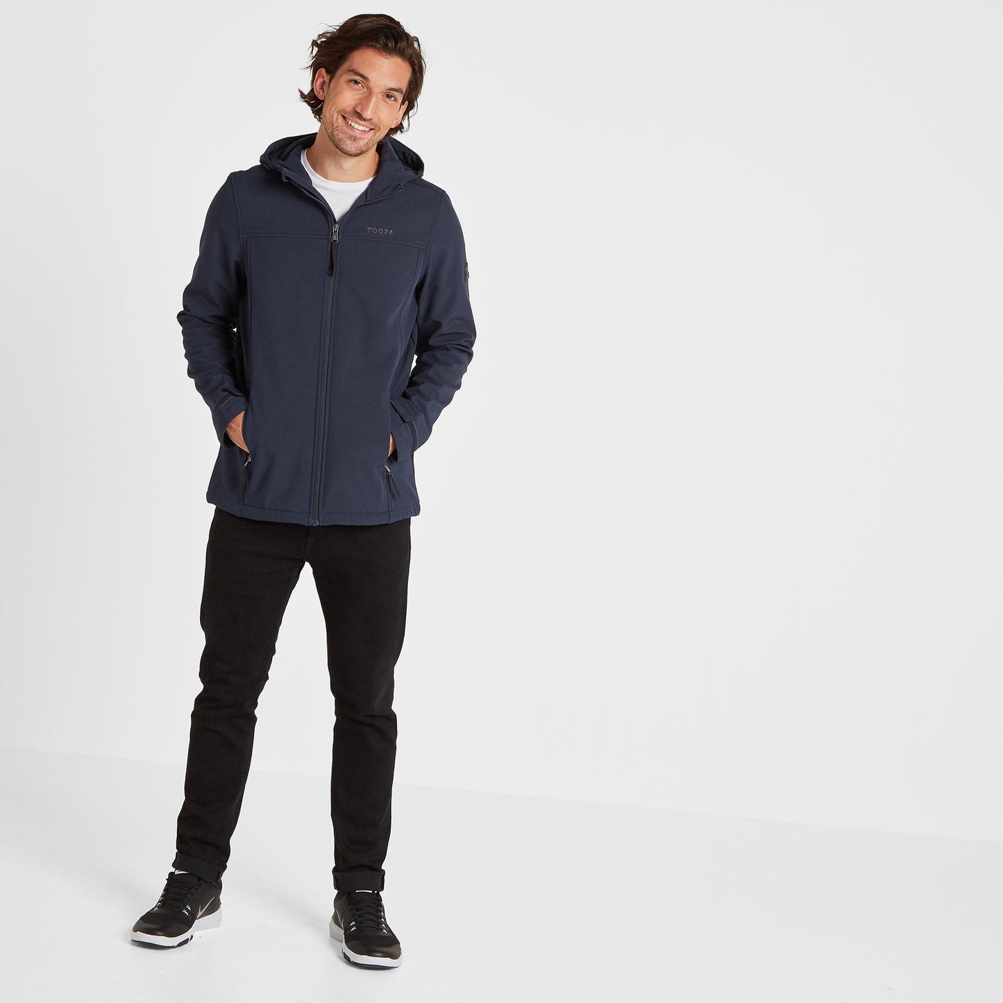 Feizor Mens Shower Resistant Softshell Hooded Jacket - Navy