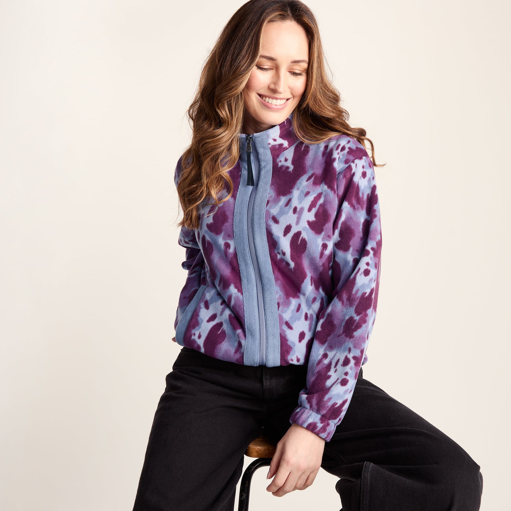 Firan Womens Relaxed Fit Microfleece Jacket - Smokey Blue Print
