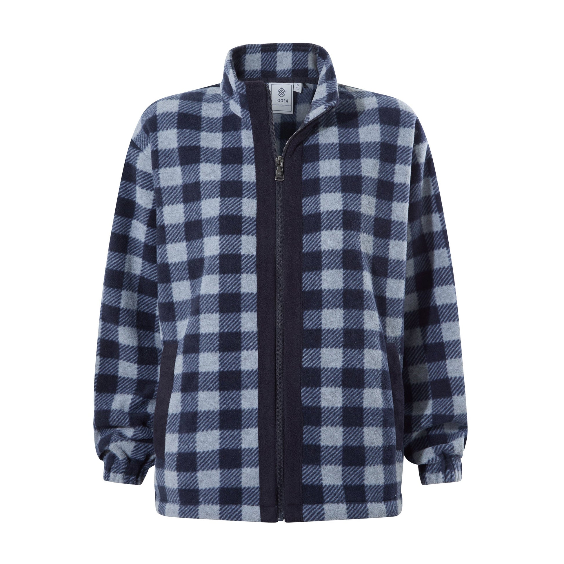 Firan Womens Fleece Jacket - Grey Melange/Navy Gingham