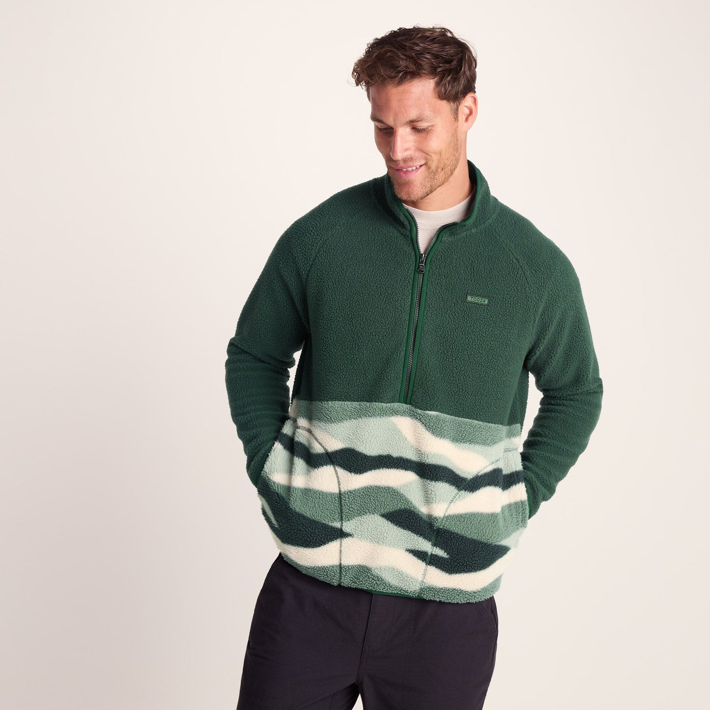 Flaxley Mens Sherpa Fleece - Racing Green Landscape Print