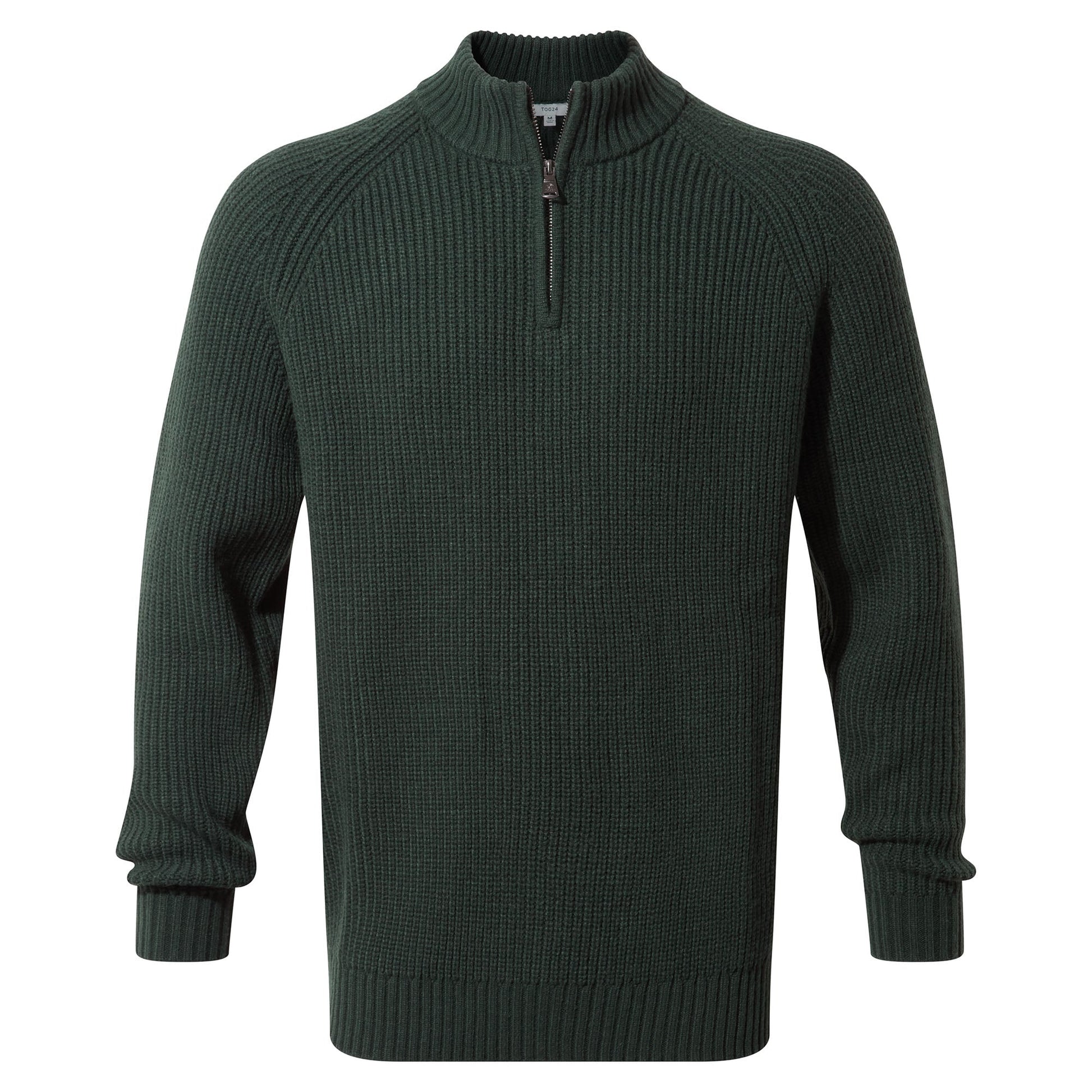 Glen Mens Chunky Knitted Zip Neck Jumper - Racing Green