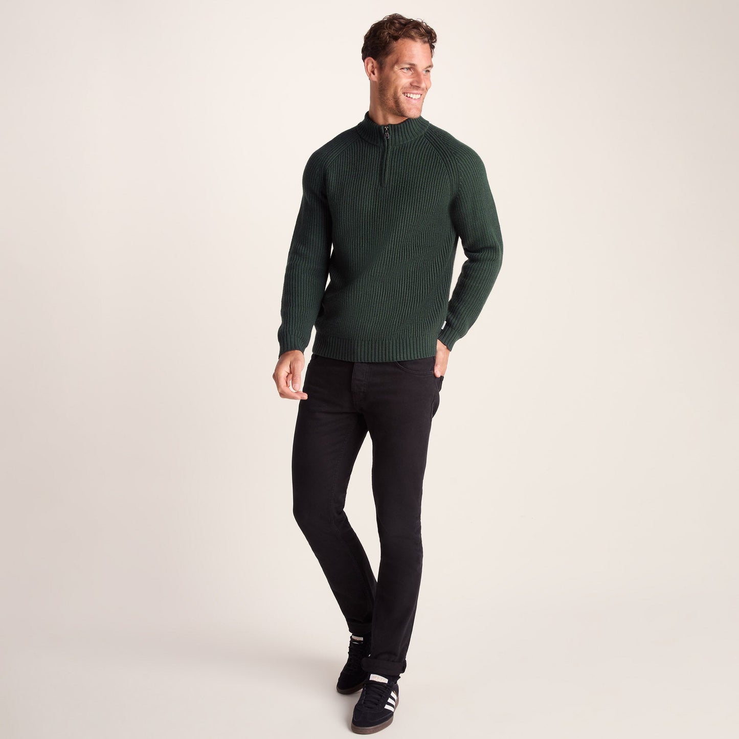 Glen Mens Chunky Knitted Zip Neck Jumper - Racing Green
