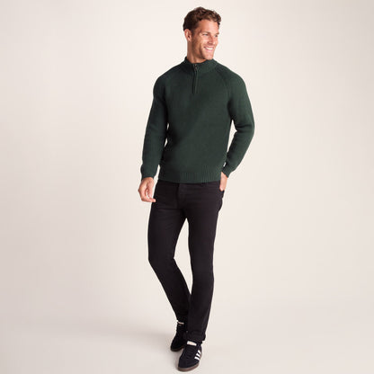 Glen Mens Chunky Knitted Zip Neck Jumper - Racing Green