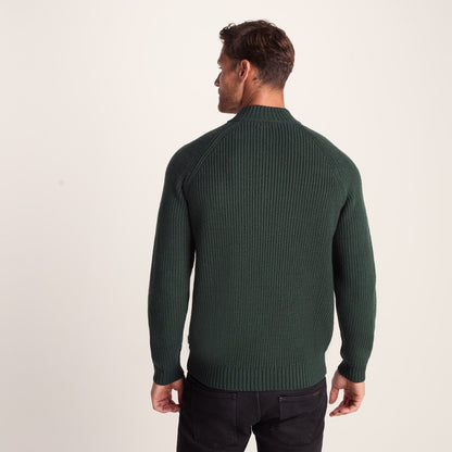 Glen Mens Chunky Knitted Zip Neck Jumper - Racing Green