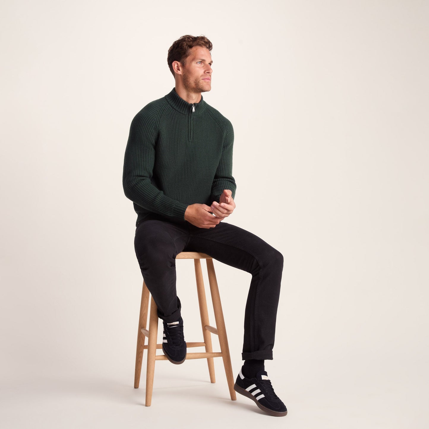 Glen Mens Chunky Knitted Zip Neck Jumper - Racing Green