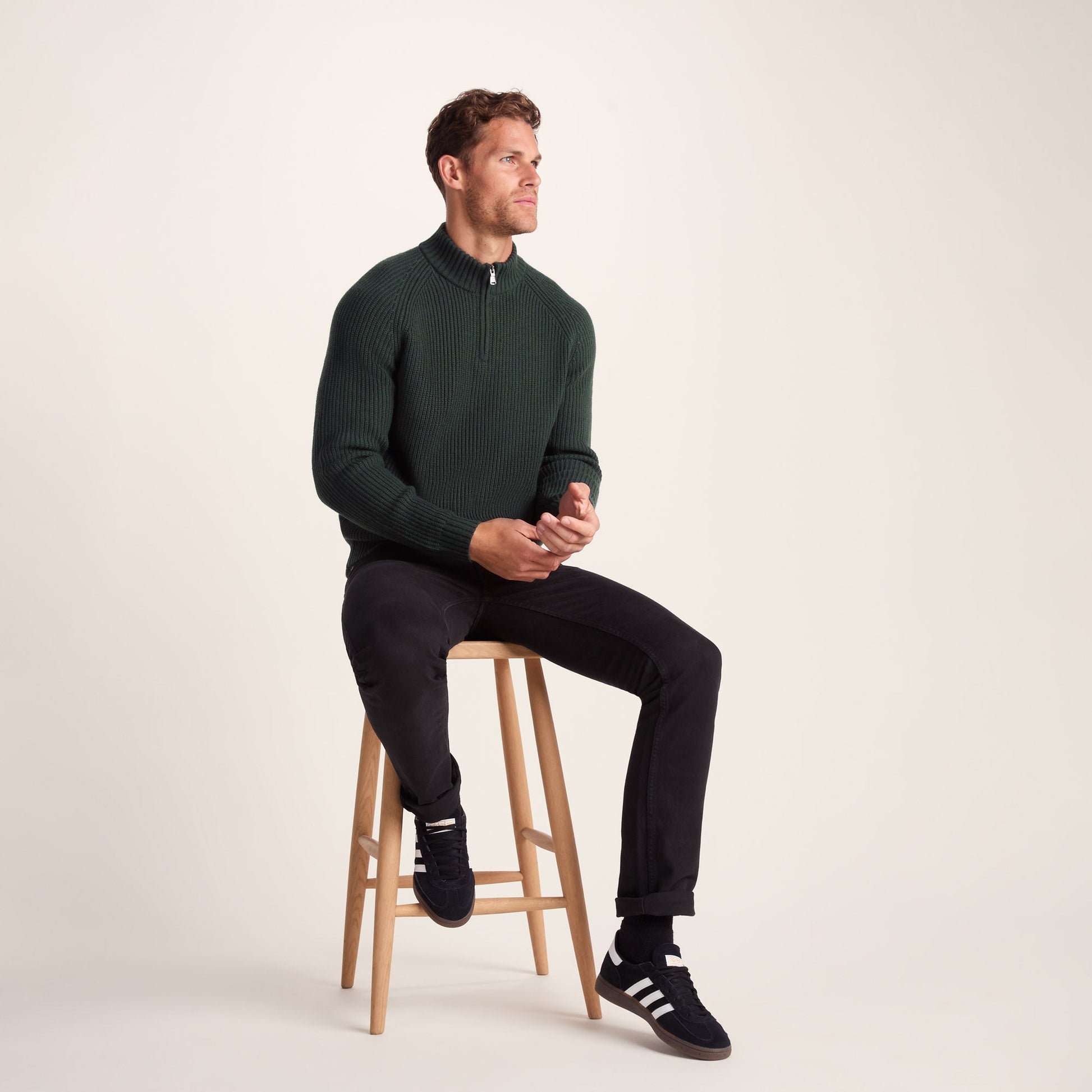 Glen Mens Chunky Knitted Zip Neck Jumper - Racing Green