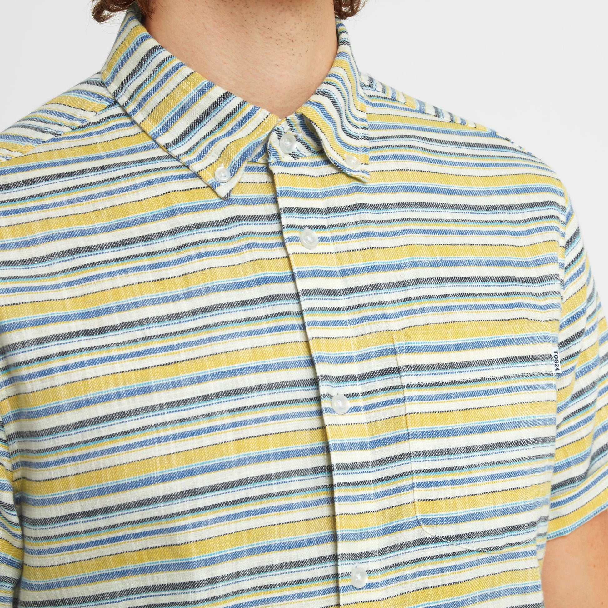 Harold Mens Short Sleeve Stripe Shirt - Aqua