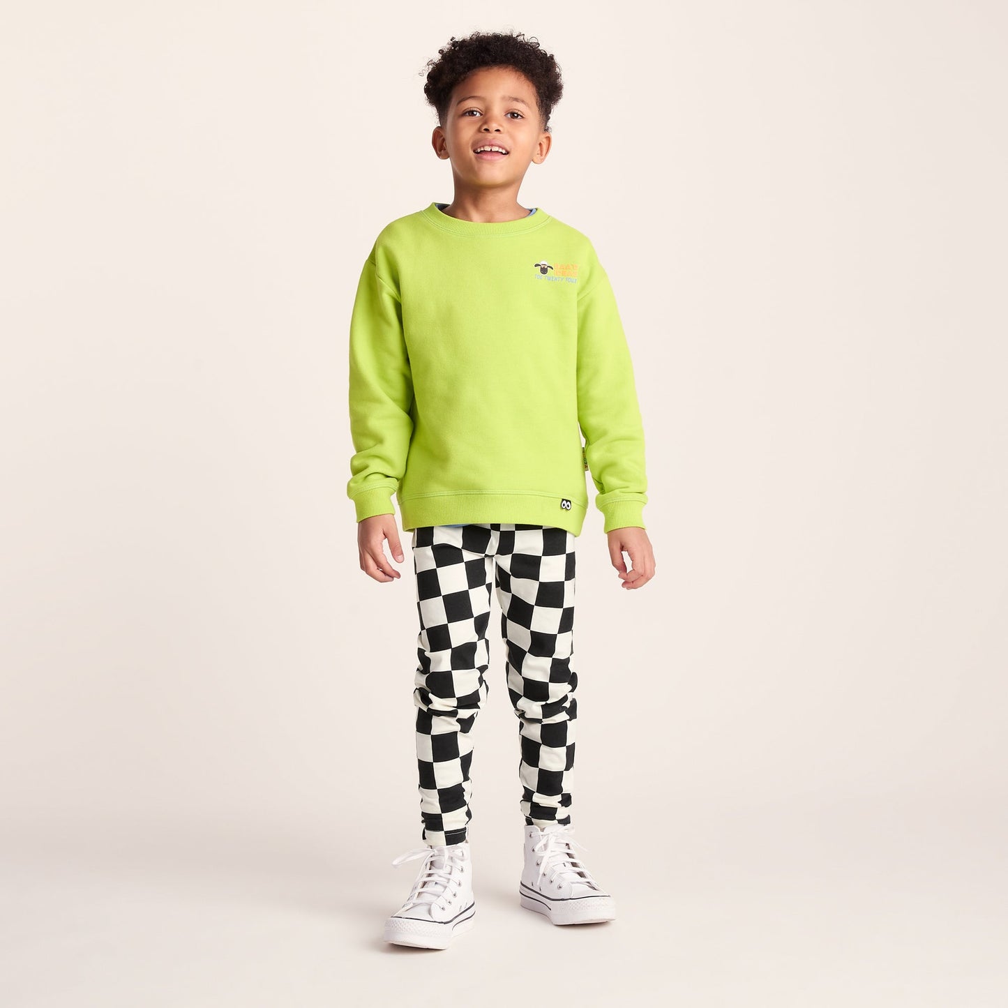 Harri Kids Shaun the Sheep Legging - Black Woolly Checkerboard