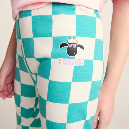 Harri Kids Shaun the Sheep Legging - Spearmint Woolly Checkerboard