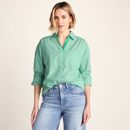 Helena Womens Oversized 100% Cotton Long Sleeve Shirt - Optic White