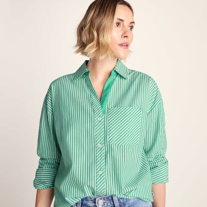 Helena Womens Oversized 100% Cotton Long Sleeve Shirt - Optic White