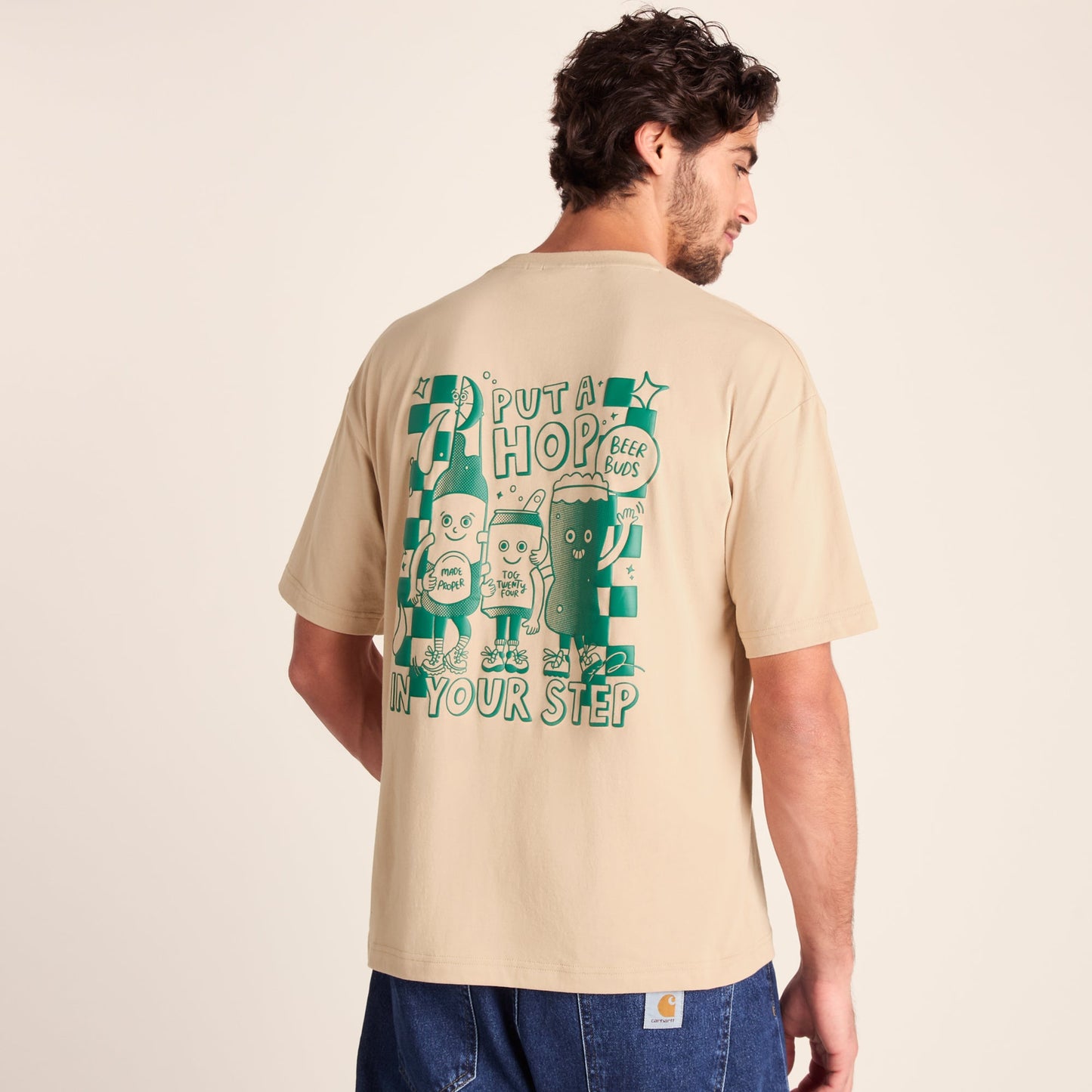 Hop Mens Relaxed Fit Premium Supersoft Hattie Clark T-Shirt - Classic Beige