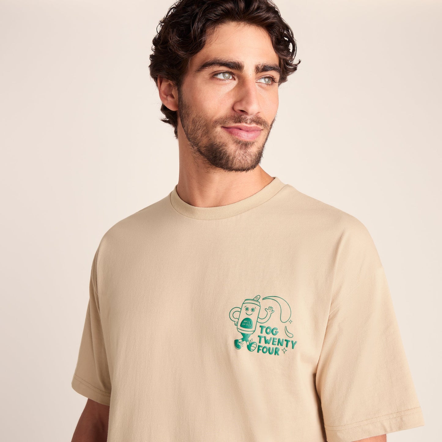 Hop Mens Relaxed Fit Premium Supersoft Hattie Clark T-Shirt - Classic Beige
